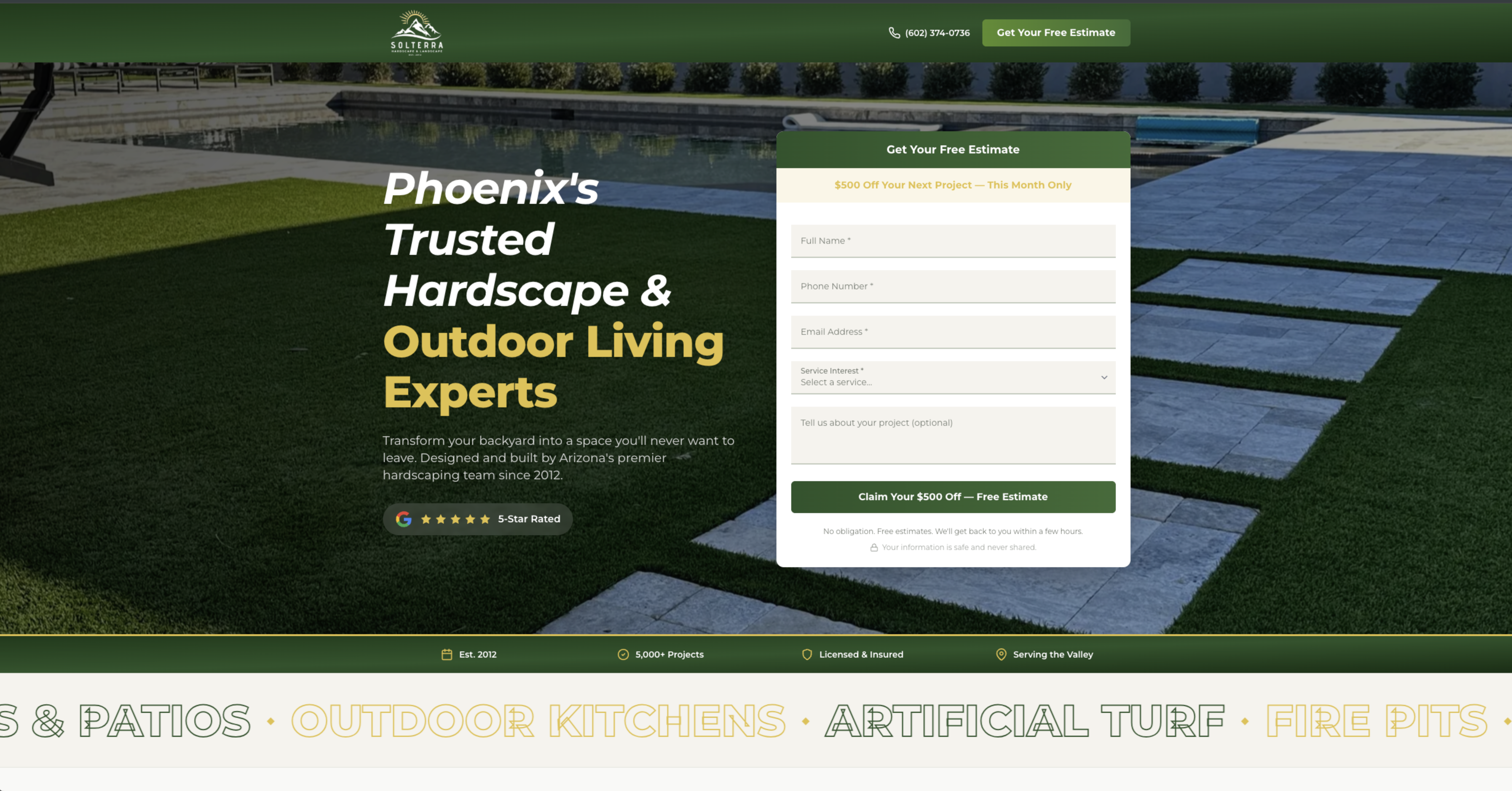 Solterra Hardscape website screenshot